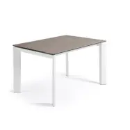 KAVE HOME Axis utdragbart keramikbord i Vulcano Ceniza finish, vita stålben 120 (180) cm
