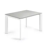 KAVE HOME Axis utdragbart keramikbord med Hydra Plomo-finish och vita stålben 120 (180) cm