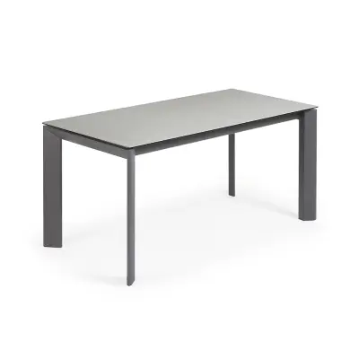 KAVE HOME Axis utdragbart porslinsbord i Hydra Lead-finish med antracitfärgade ben 160 (220) cm