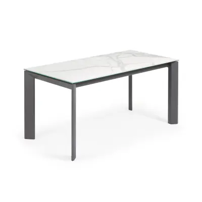 KAVE HOME Axis utdragbart porslinsbord i vit Kalos-finish med antracitfärgade ben 160 (220) cm
