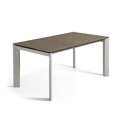 KAVE HOME Axis utdragbart porslinsbord i Volcano Ash-finish med grå stålben 140 (200) cm