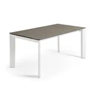 KAVE HOME Axis utdragbart porslinsbord i Volcano Ash finish med vita stålben 140 (200) cm