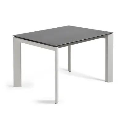 KAVE HOME Axis utdragbart porslinsbord i Volcano Rock-finish med grå stålben 120 (180) cm