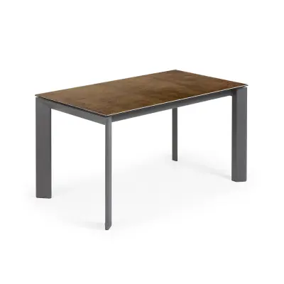 KAVE HOME Axis utdragbart porslinsbord med Iron Corten-finish och mörkgrå stålben, 140 (200
