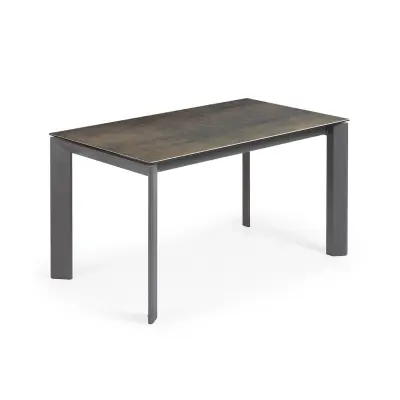 KAVE HOME Axis utdragbart porslinsbord med Iron Moss-finish och mörkgrå stålben, 140 (200)