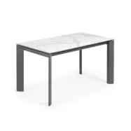 KAVE HOME Axis utdragbart porslinsbord med Kalos Blanco-finish och mörkgrå stålben, 140 (20