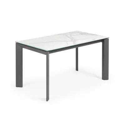KAVE HOME Axis utdragbart porslinsbord med Kalos Blanco-finish och mörkgrå stålben, 140 (200)