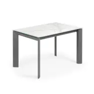 KAVE HOME Axis utdragbart porslinsbord med Kalos Blanco finish och mörkgråa ben, 120 (180) cm