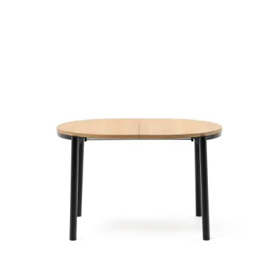 KAVE HOME Montuiri matbord, med 2 iläggsskivor - naturfärgad ekfaner och svart stål (Ø120(200))