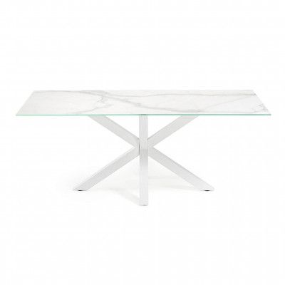 KAVE HOME Argo matbord, rektangulärt - vitt porslin och vitt stål (180x100)