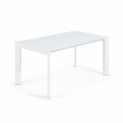 KAVE HOME Axis matbord, med fjärilsbordsskiva - vitt glas och vitt stål (160(220)x90)