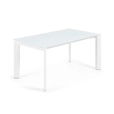 KAVE HOME Axis matbord, med fjärilsbordsskiva - vitt glas och vitt stål (160(220)x90)