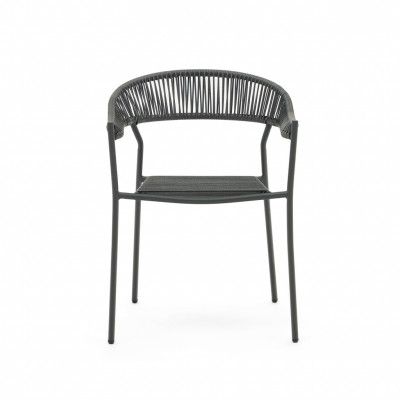 KAVE HOME Futadera trädgårdsstol, med armstöd - grå syntetisk rotting och grått stål