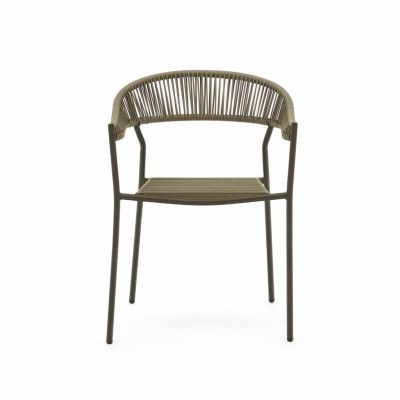 KAVE HOME Futadera trädgårdsstol, med armstöd - grönt syntetiskt flätat och grönt stål