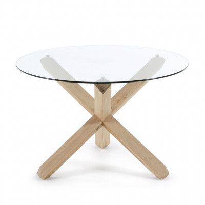 KAVE HOME Lotus runt matbord i glas (Ø: 120 cm), med ben i massiv ek