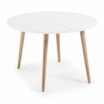 KAVE HOME OAKLAND Matbord, med Utdragsfunktion - Vit MDF och Naturlig Bok (120 (200 cm) x 120 cm)