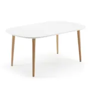 KAVE HOME Oqui matbord med tilläggsskivor, ovalt, vit MDF 160 (260) x 100 cm