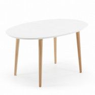 KAVE HOME Ovalt Oakland Matbord, med Utdragsfunktion - Vit MDF och Naturlig Bok(140 (220 cm) x 90 cm)