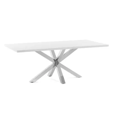 KAVE HOME Rektangulärt Arya Matbord - Vit Melamin och Silver Stål (200 x 100 cm)