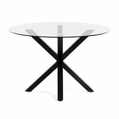 KAVE HOME Runt Arya Matbord - Klarglas och Svart Stål (Ø 119 cm)