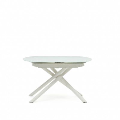 KAVE HOME Yodalia matbord, med utdrag - glas, MDF och vitt stål (130(190)x100)