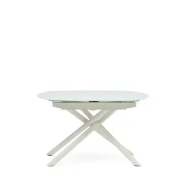 KAVE HOME Yodalia matbord, med utdrag - glas, MDF och vitt stål (130(190)x100)