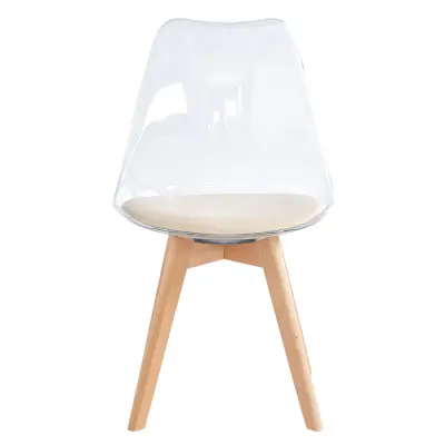 NORDLYS Carmen matbordsstol - klar plast, beige konstläder och naturbok