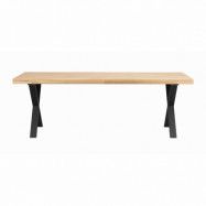 ROWICO Brooklyn Rektangulärt Matbord, med Utdragsfunktion - Lackad Ek med X-Ben i Svart Metall (220 x 95 cm)