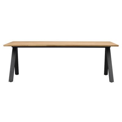 ROWICO Carradale matbord, med utdrag - naturlig ek och svart metall (220x100)