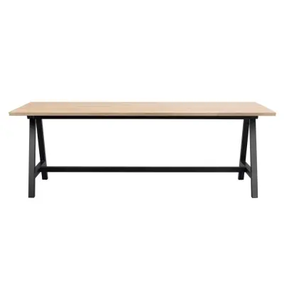 ROWICO Carradale Matbord, med Utdragsfunktion - Vitpigmenterad Ek och Svart Metall (220 x 100 cm)