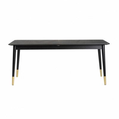 ROWICO Fenwood Matbord med 2 Förlängningsskivor - Svart Askfanér och Ek, Guldmetall (180 (260 cm) x 90 cm)