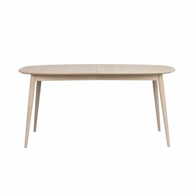 ROWICO Ovalt Dawsone Matbord med 1 Förlängningsskiva - Vittvättad Ek