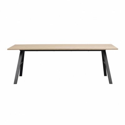 ROWICO Rektangulärt Brigham Matbord med Utdragsfunktion - Vittvättad Vildeksfanér och Svart Metall (220 x 90 cm)