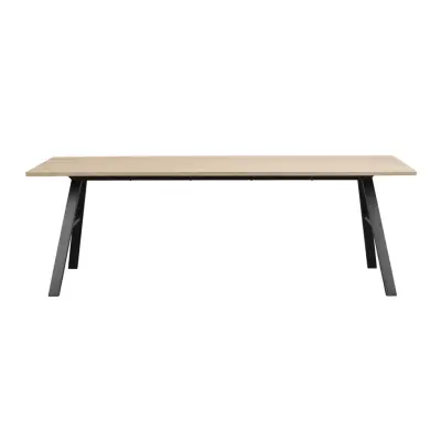 ROWICO Rektangulärt Brigham Matbord med Utdragsfunktion - Vittvättad Vildeksfanér och Svart Metall (220 x 90 cm)