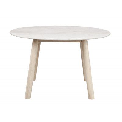 ROWICO Taransay matbord, runt - beige travertin och vitkalkad ek (Ø125)