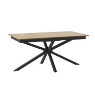 Matbord, med fjärilsskiva - naturlig ekmelamin och svart metall (90x160-200)