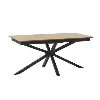 UNIKT MÖBEL matbord, med fjärilsskiva - naturlig ekmelamin och svart metall (90x160-200)