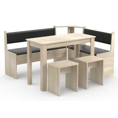 VCM NORDIC Esal Maxi hörnbänk set, w. 1 bord, 2 bänkar, 2 pallar - naturligt trä