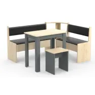 VCM NORDIC Esal Mini hörnbänkset, w. 1 bord, 2 bänkar, 1 pall - naturligt och antracitgrått trä