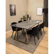 VENTURE DESIGN Estelle Matbord - Svart / Grå Marmor och Mässingsmetall (200 x 90 cm)