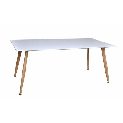 VENTURE DESIGN Polar matbord, rektangulärt - vit MDF och naturligt stål (90x180)