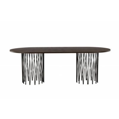 VENTURE DESIGN Stenmatbord, ovalt - mockafaner och svart stål (220x100)