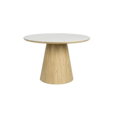 WHITE LABEL LIVING Almira matbord, runt - snövit matt sintrad sten och ekpappfaner (Ø115)