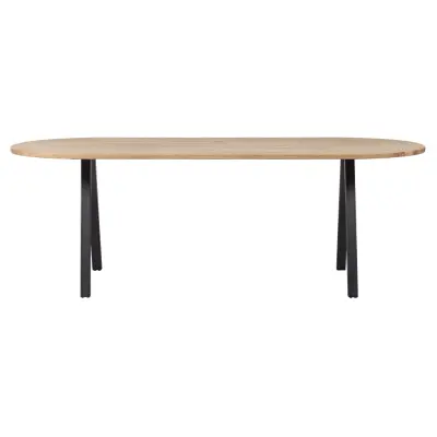 WOOOD Tablo matbord, ovalt - naturlig ek och svart stål (220x90)