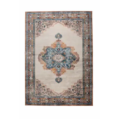 DUTCHBONE Mahal matta, rektangulär - blå och tegel bomull, polyester, rayon (170X240)