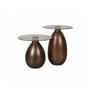 DUTCHBONE Selene sidobord, runt - rökt glas och bronserat järn (set med 2)