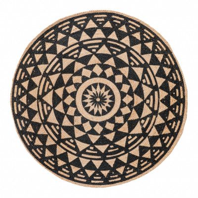 HOUSE NORDIC Bombay matta, rund - naturlig jute med svart tryck