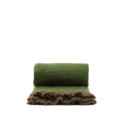 KAVE HOME Odelna pläd, med volanger, rektangulär - grön ull och akryl (170x130)