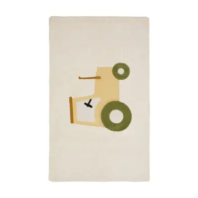 KAVE HOME Pecky matta för barn, med traktor, rektangulär - beige bomull (90x150)