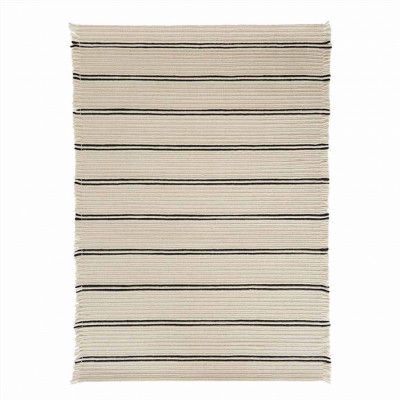 OYOY LIVING Putki Matta - Off White / Black Wool, L200 x B146 cm